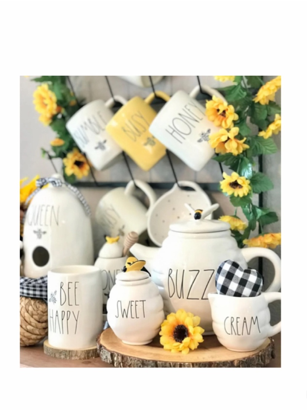 NEW Rae Dunn "BUZZ" Teapot, "SWEET" & "CREAM" Set Sugar & Creamer Pitcher 🐝